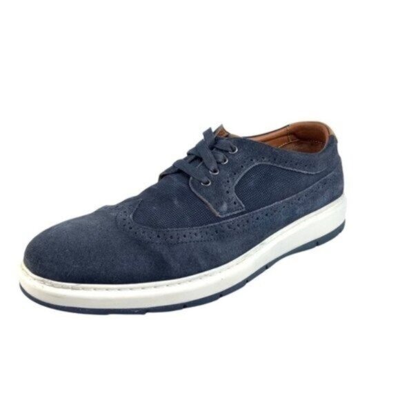 Johnston & Murphy Elliston Wingtip Blue Suede Sneakers w/ Brogue Detailing - Picture 1 of 9